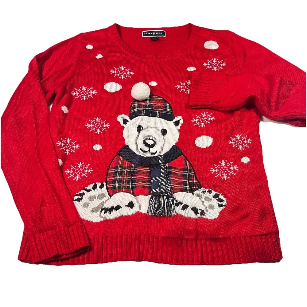 Karen Scott You‎ Look Ugly Today Christmas Bear Sweater Sz L EUC